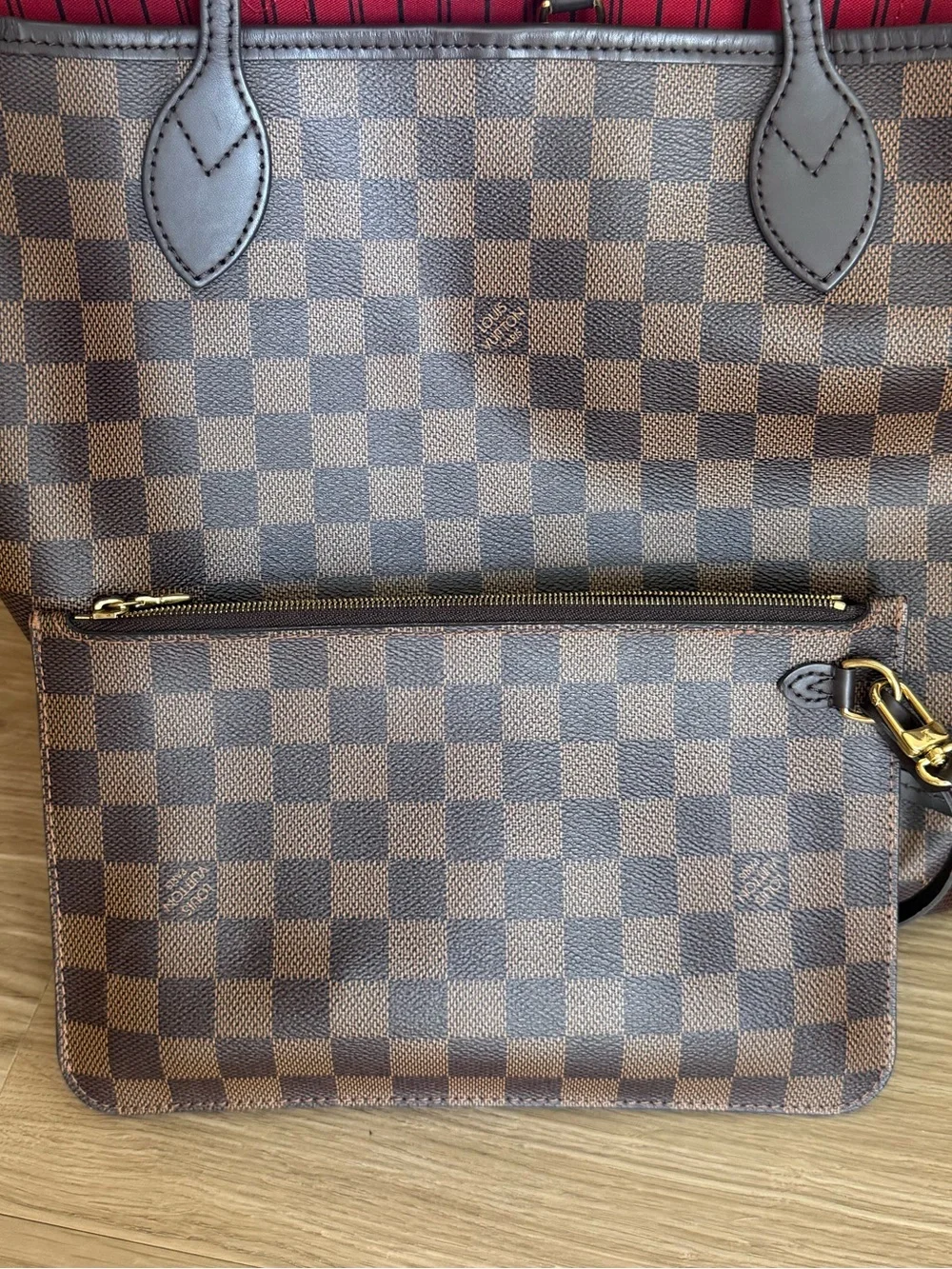 Louis Vuitton Neverfull MM Tote with Cherry Red Interior